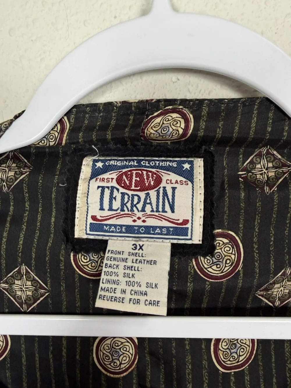 Vintage New Terrain Leather Vest 3X Black Western Biker Cowboy Button Front Silk